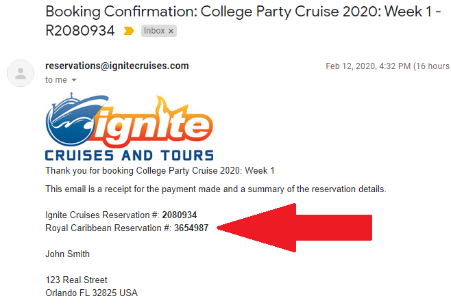 Your Royal Caribbean Reservation # will be used to check-in