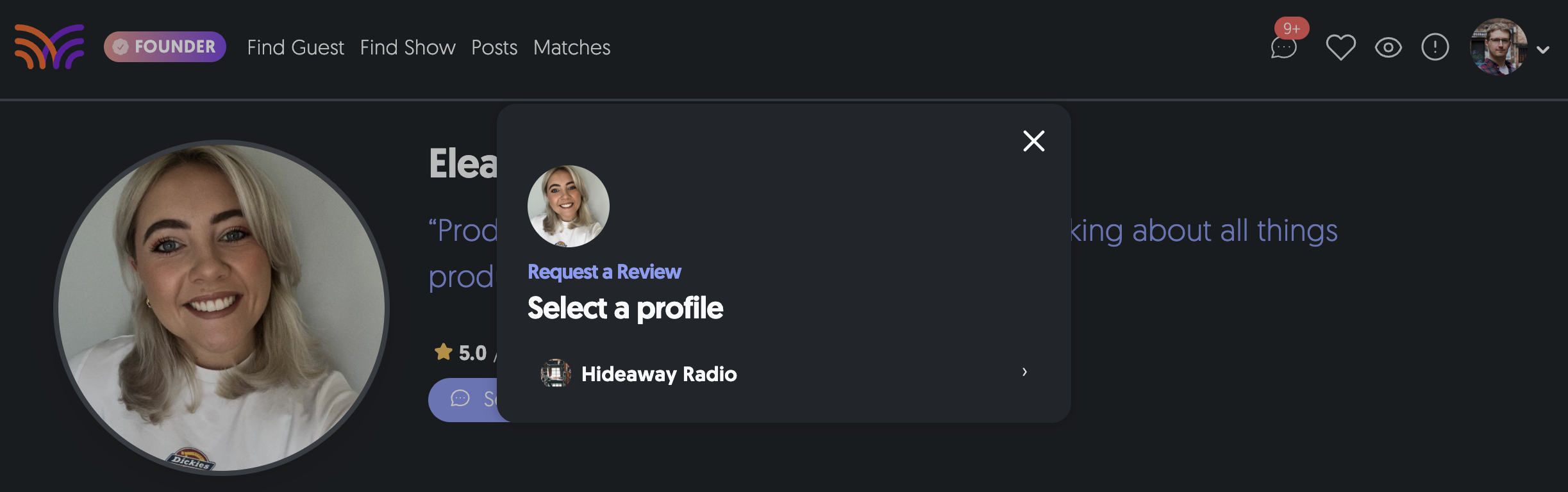 Selecting a profile to request a review on.