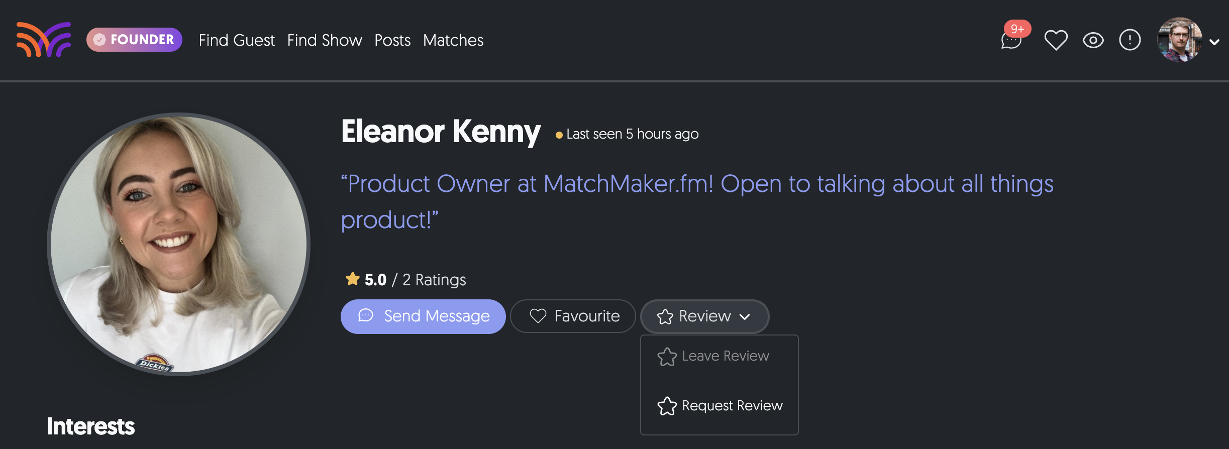 Viewing a profile to request a review.