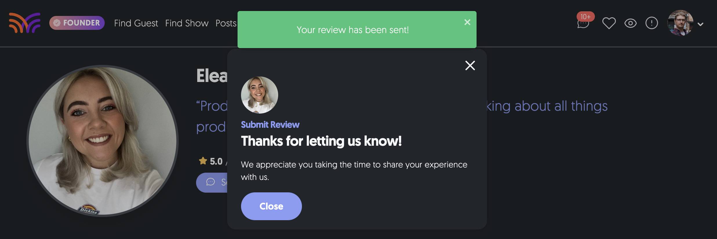 A review that's just been left.