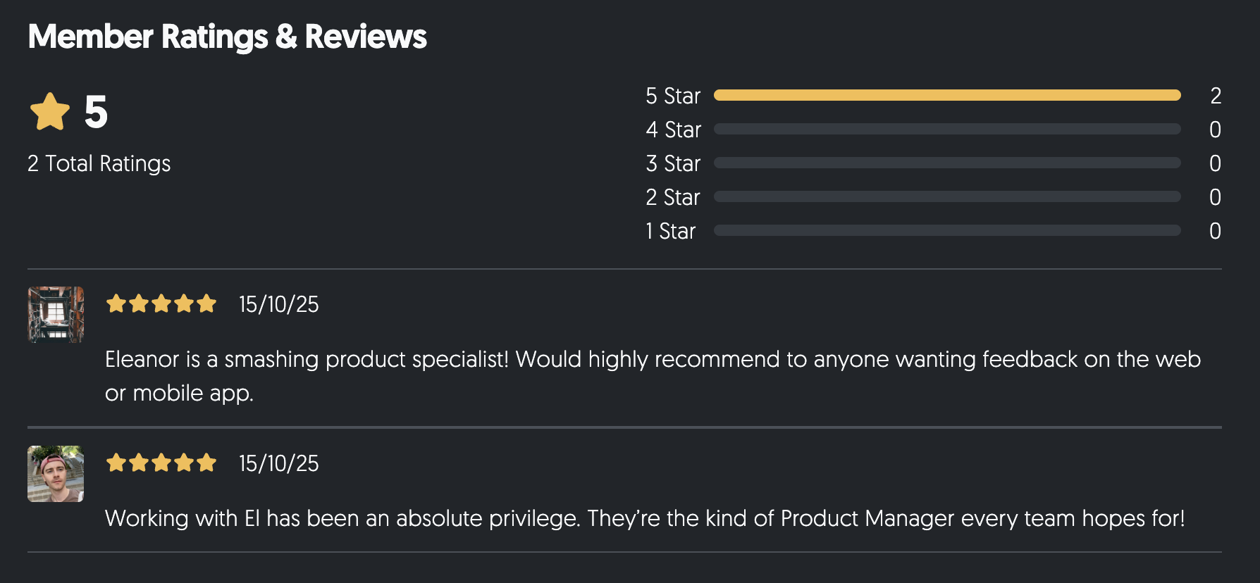 Viewing reviews on a profile.