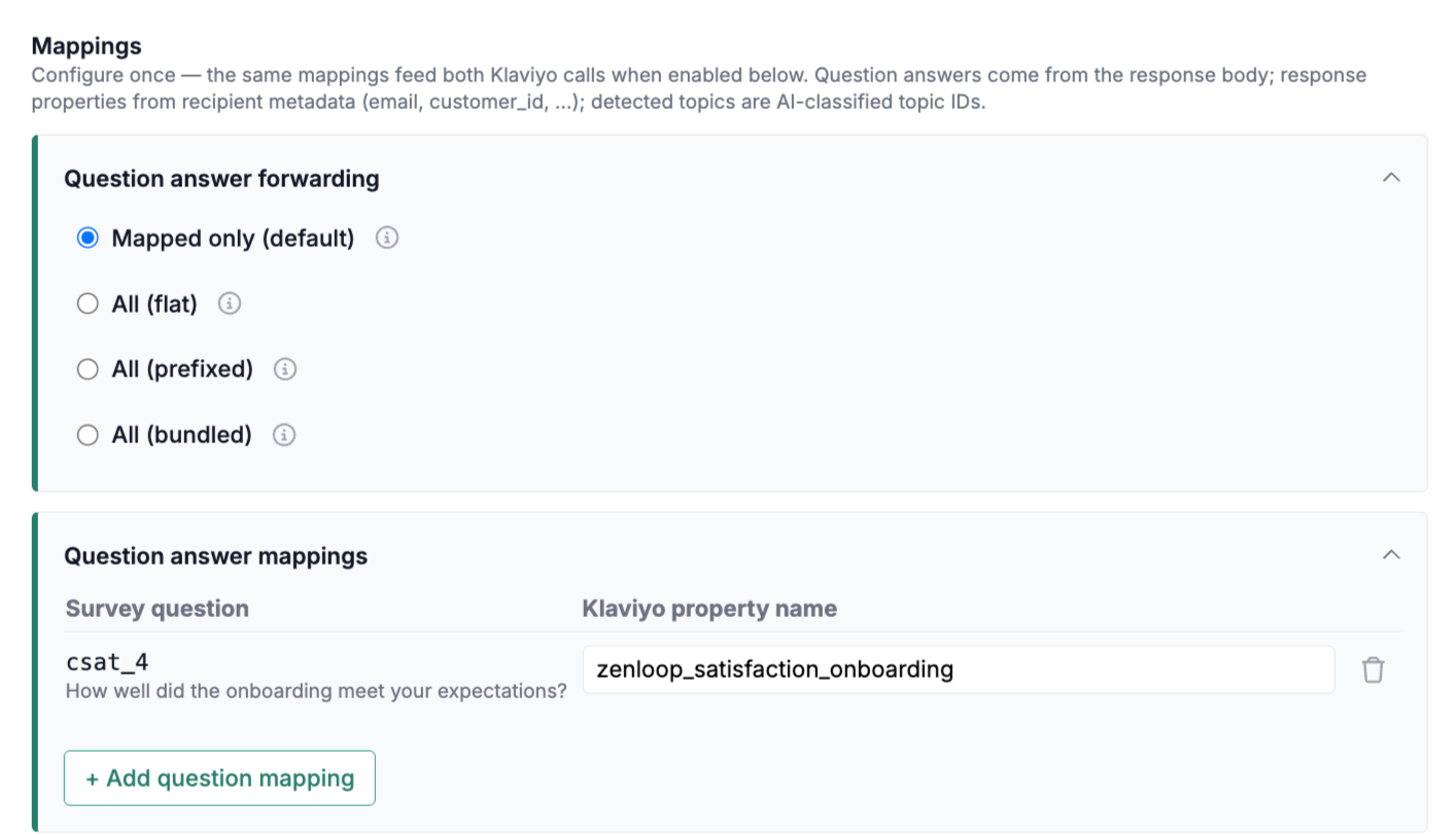 Klaviyo mapping configuration in zenloop