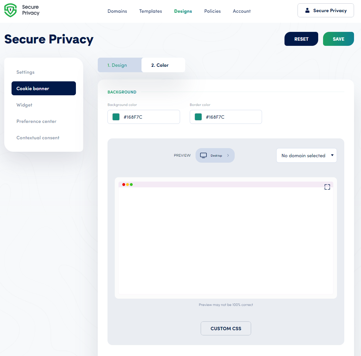 [screenshot: Custom CSS section for Cookie Banner]