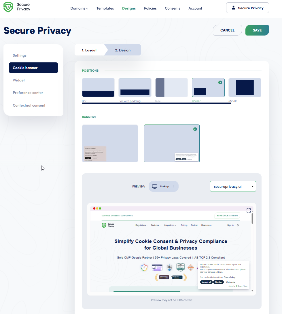 Corner cookie consent banner positioned in the bottom-right corner of a webpage, showing a compact non-intrusive design