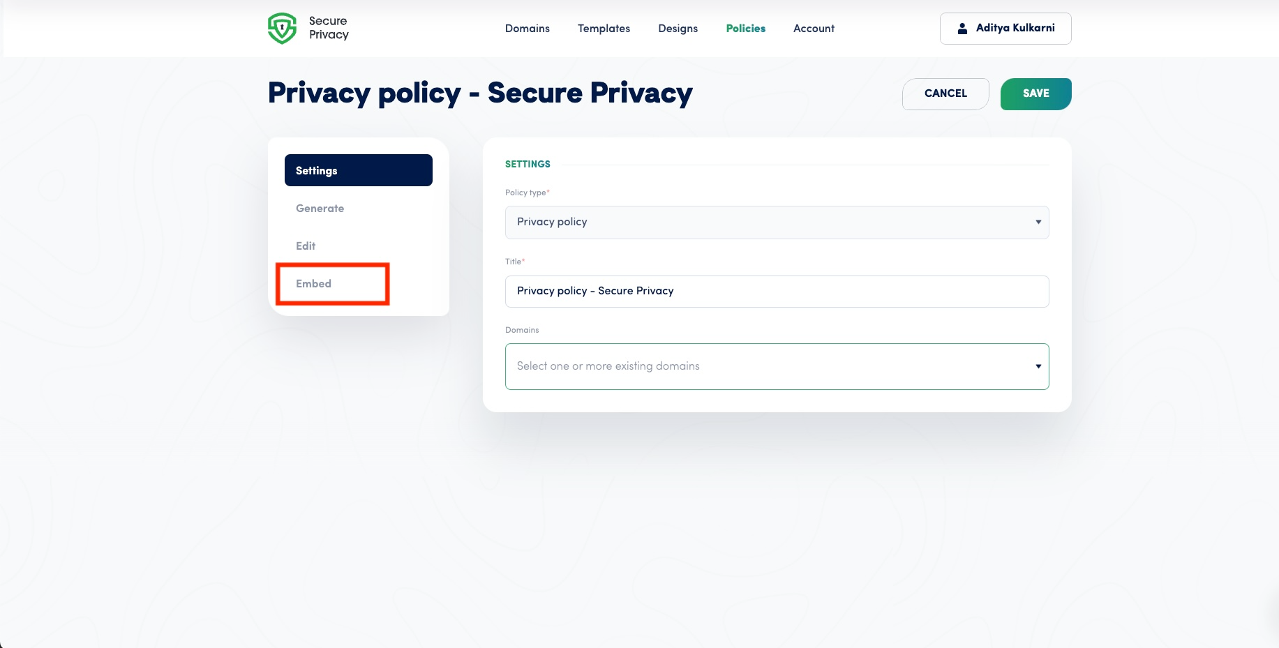 [screenshot: individual policy embed]