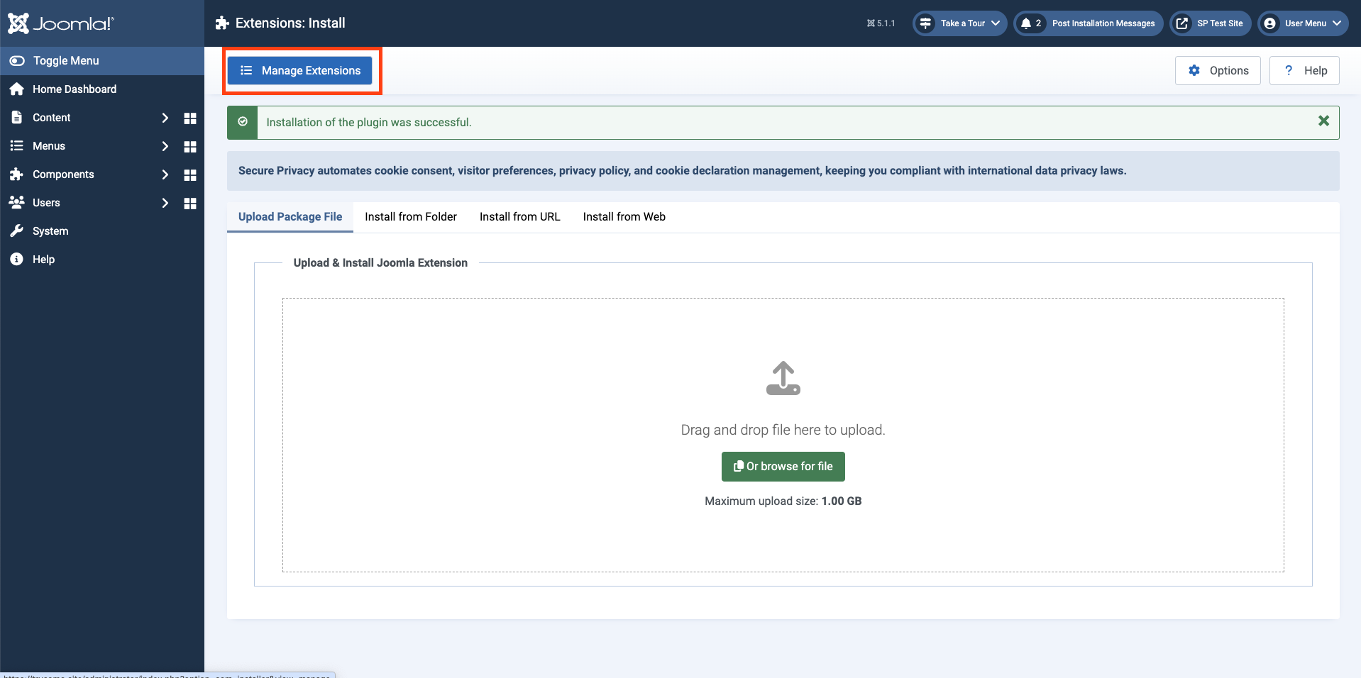 [screenshots: Joomla admin interface - [screenshots: Joomla admin interface - Manage Extensions